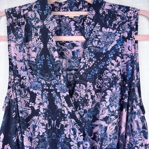 Rebecca Taylor 100% Silk Sleeveless Midi Pink Blue Floral Dress Sz 4